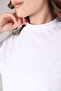 100% Organic Cotton Women's White Basic Ribbed Stand Collar Knitted T-Shirt - 2