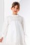 Girl's White Chiffon Dress with Ruffled Collar and Chest, Polka Dot Detail on Wrinkled Ankles - 4