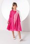 Girls' Tulle-Collar Full-Length Sequin-Embroidered Fuchsia Dress with Bow Detail on the Shoulder