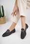 Women's Black Leather Buckle Soft Textured Loafer Casual Shoes - 2