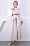 Beige Belted Vest Skirt Suit