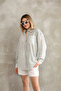 Oversize Long Sleeve Khaki Striped Cotton Linen Women's Shirt - 4