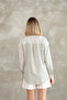 Oversize Long Sleeve Khaki Striped Cotton Linen Women's Shirt - 8