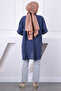 Navy Blue Collar Stone Wire Pocket Oversize Shirt - 4