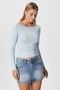 Kayak Neck Need Long Sleeve Light Blue Soft Top / Blouse - 2