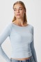 Kayak Neck Need Long Sleeve Light Blue Soft Top / Blouse