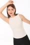 Women's Ecru Zero Sleeve Crew Neck T-Shirt Blouse Athlete Ribbed Camisole - 3