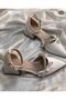 Stone-Embellished Satin Heeled Shoe with Bow - 2