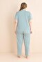 Petrol Opulence Patterned Bamboo Front Buttoned Short Sleeve Large Size Oversize Pajama Set - 3