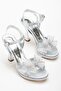 Women's Platform Evening Dress Shoes Silver Bow Satin