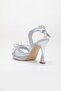 Women's Platform Evening Dress Shoes Silver Bow Satin - 5