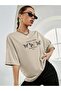 Stylish Butterfly Graphic Off-Shoulder T-Shirt - Beige, Long Sleeve,