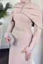 Mariam's Crepe Evening Gown with Cape and Train - Stone - 5