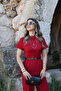 Red Thin Belted Short Sleeve Jumpsuit - 2