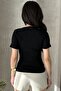 Women's Black Bow Corded Fabric Knit Blouse - 4