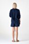 Muslin Basic Natural Fabric 100% Cotton Sleeve Blouse Women's Shirt - Navy Blue - 5