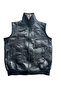 Patchwork Inside Fur-Outside Suede Genuine Leather Collared Vest with Piping and Knitwear Detail - 2