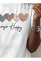 Women's Comfortable Sports T-Shirt, Round Neck, Heart and Happy Print, Short Sleeve, Soft Knitted - 2