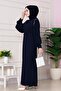 Rose Dress with Stone Detail on the Shoulder-Navy Blue - 2
