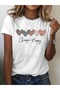 Women's Comfortable Sports T-Shirt, Round Neck, Heart and Happy Print, Short Sleeve, Soft Knitted