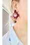 Gold Detailed Burgundy Stylish Earrings - 4