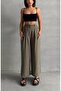 Women's Khaki Modal Summer Pleated Palazzo Trousers