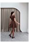Women's Brown Oval Neck Pleated Dress - 6