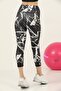 Women's Capri Leggings Below Knee High Waist Double Pocket Black - White Marble Pattern 1055 - 2