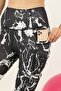 Women's Capri Leggings Below Knee High Waist Double Pocket Black - White Marble Pattern 1055 - 4