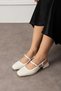 Elegant Tweed or Patent Leather Blunt Toe Belt Detail Short Heeled Women's Daily Lightweight Ballerina Shoes - 3