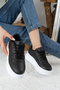Daily Women's Black and White Sneaker Lace-Up High-Sole Walking Breathable Sports Shoes 451