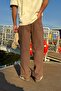 Elastic Waist Comfortable Linen Trousers Brown - 3