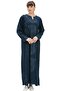 Long Sleeve Şile Fabric Glittery Kaftan Midi Length Summer Dress Navy Blue Lcvt - 7