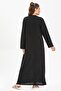 Long Sleeve Şile Fabric Glittery Kaftan Midi Length Summer Dress Black Syh - 2