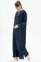 Long Sleeve Şile Fabric Glittery Kaftan Midi Length Summer Dress Navy Blue Lcvt - 4