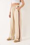 Women's Beige Ribbed Stripe Accessory Lace Detailed Pocketed Linen Palazzo Trousers 80148 60271080 - 6