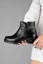 Diamond Women's Genuine Leather Boots Rectangular with Metal Detail - black - 4