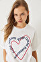 Women's White Heart Embroidered Oversize T-Shirt 6009 60283086 - 3