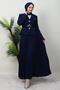 Gold Detail Skirt Suit Navy Blue - 4