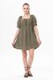 Short Sleeve Lara Square Collar Lacing Detailed Summer Muslin Dress Khaki Hk