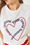 Women's White Heart Embroidered Oversize T-Shirt 6009 60283086 - 6