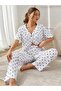 Single Jersey Women's Double Pajamas Set - Print and Button, Short Sleeve Vg125 - 2