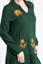 Long Sleeve Şile Fabric Aslı Embroidered Long Summer Dress Green Ysl - 4