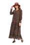 Long Sleeve Voile Gonca Long Summer Dress Bud Pattern Green 6170 - 7