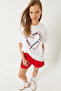Women's White Heart Embroidered Oversize T-Shirt 6009 60283086