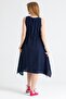 Sleeveless Sile Cloth Antique Embroidered Midi Length Summer Dress Navy Blue Lcvt - 3