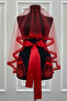 Red Bridal Veil Set, Glass Beads and Sequins Printed Henna Veil Face Cover Set 6 Pieces - 3