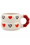Red Black Hearts Printed Handmade Cream Shiny Harmony Mug - Handcrafted Gift Mug Cup - 2
