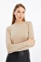 Women's Cream Round Neck Long Sleeve Blouse - 3