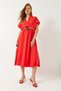 Women's Pomegranate Flower Double Breasted Collar Belted Slit Detailed Short Sleeve Dress 60261461 - 3